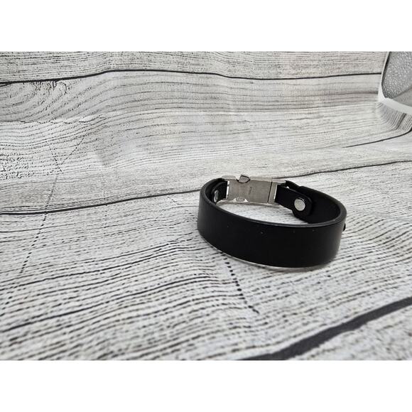 Fossil Mens Black Leather & Steel Bracelet - Picture 3 of 10
